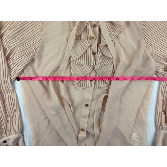NWT Zara Nude Flowing Ruffle Blouse with Pleated sleeves Size XL 3564/069 - Picture 6 of 7